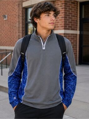 Holloway Men’s M 1/4 Zip Pullover Athletic Top Gray Blue